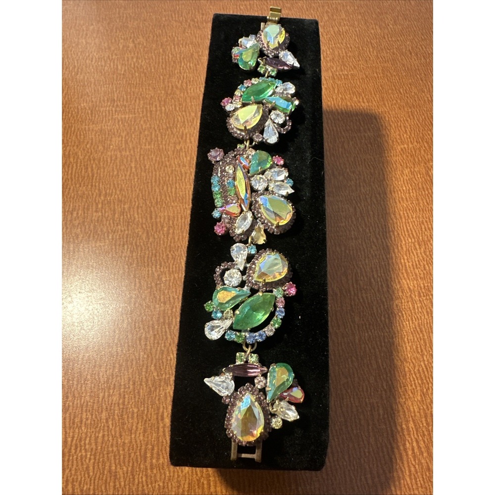 Vtg Czechoslovakia Mid Century Crystal Statement Bracelet